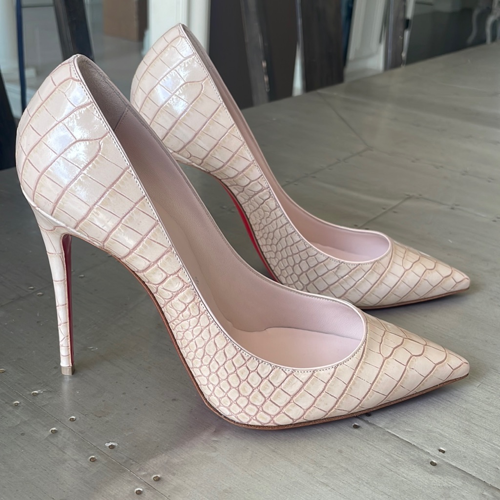 Christian Louboutin Kate 100mm Leche Creamy Pink Beige Pump Stiletto Sz 38